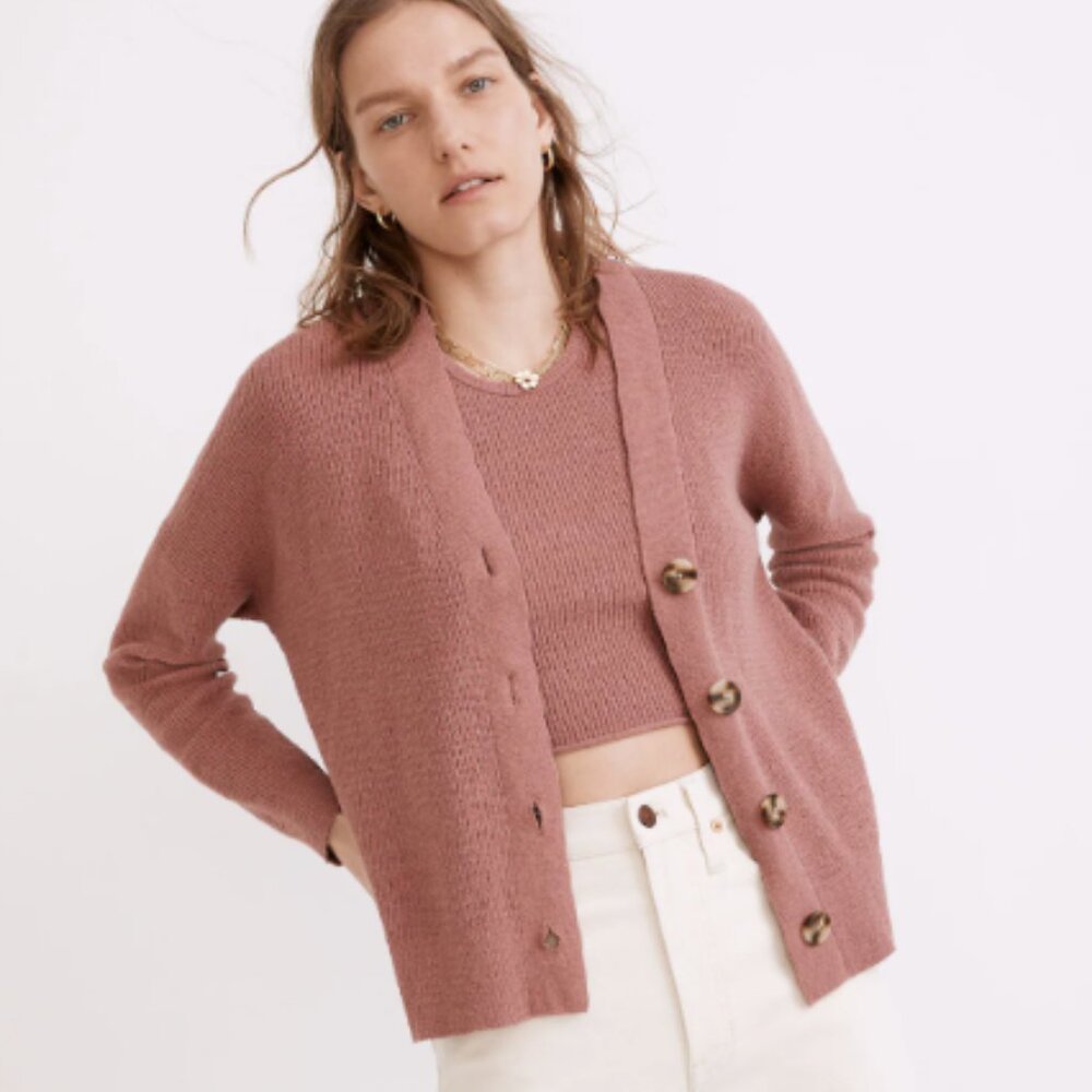 Madewell Birchmoor Cardigan Sweater in  Heather Jam - Size Large